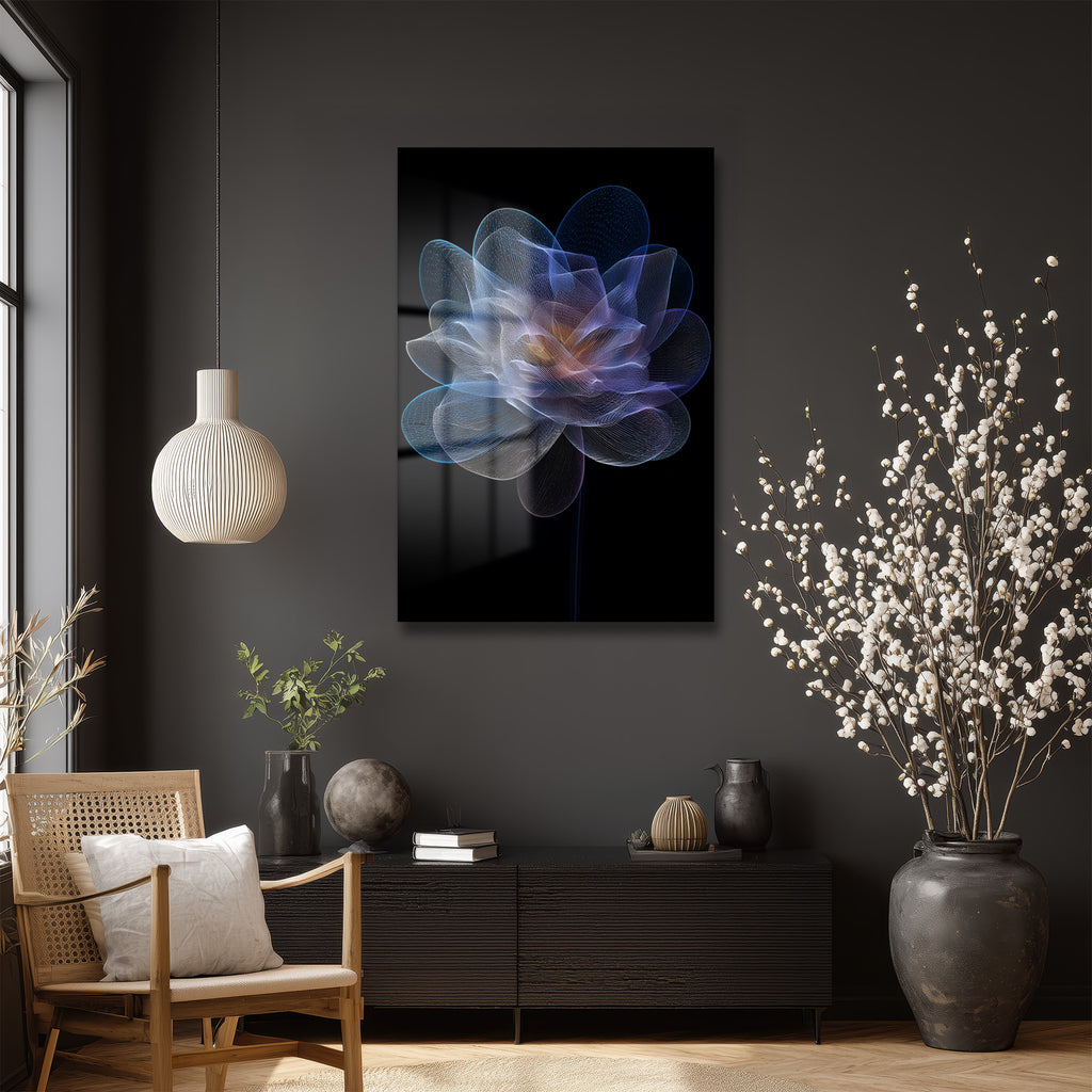 Soyut Işık Çiçeği Modern Cam Tablo