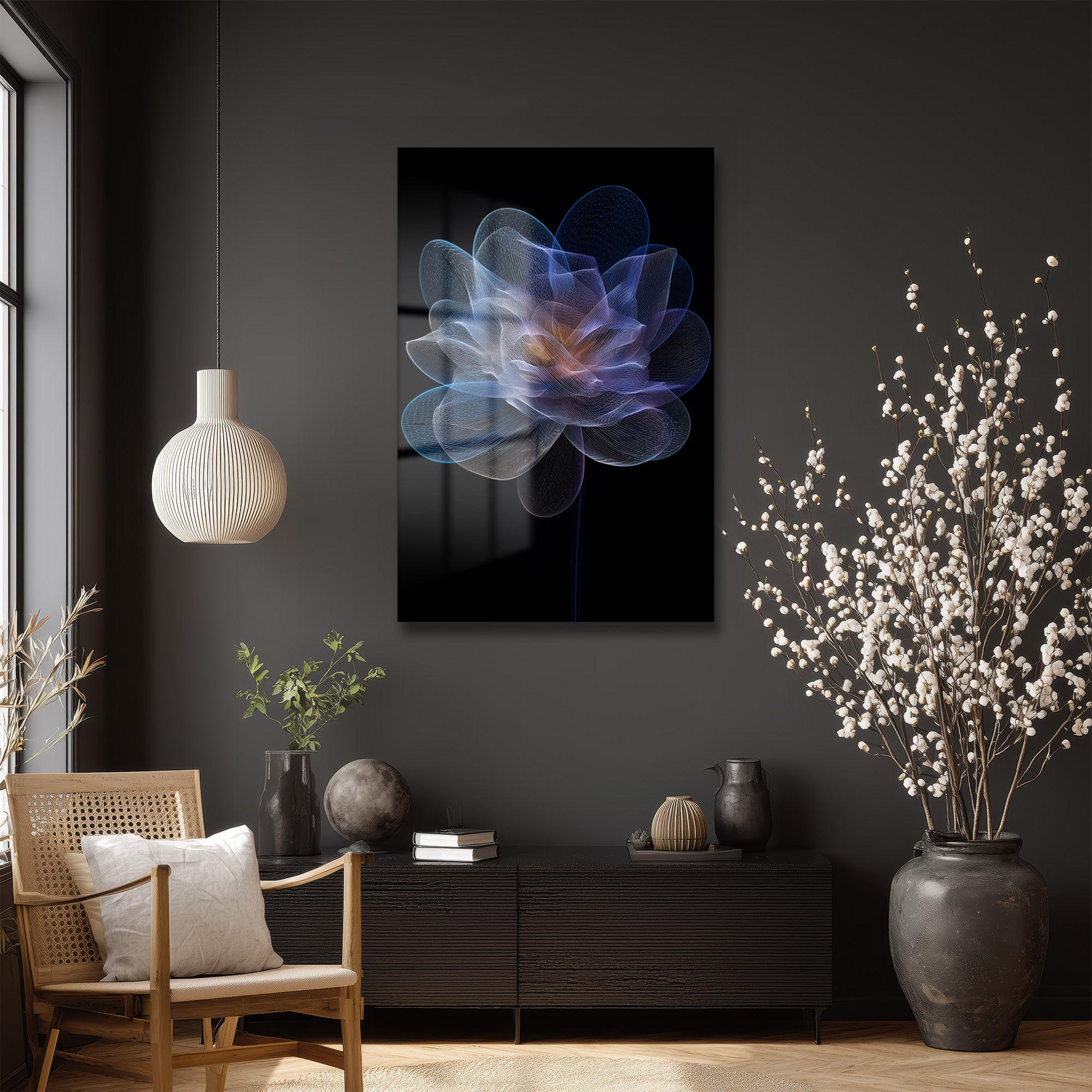 Soyut Işık Çiçeği Modern Cam Tablo