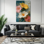 Canlı Hibiskus Çiçekleri Cam Tablo - Modern Sanat Duvar Dekoru