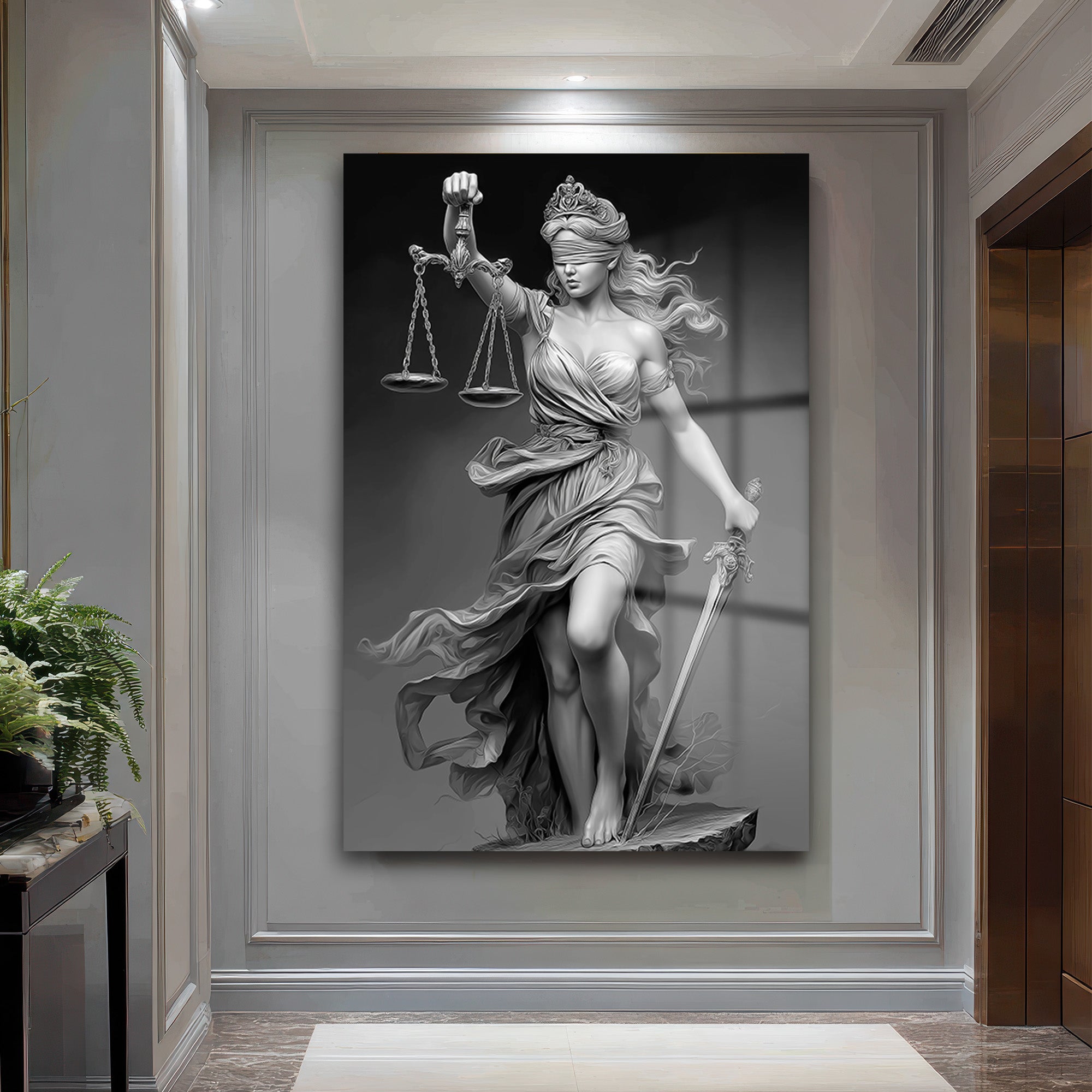 Themis Adalet Tanrıçası Cam Tablo - Hukukun ve Zarafetin Sembolü