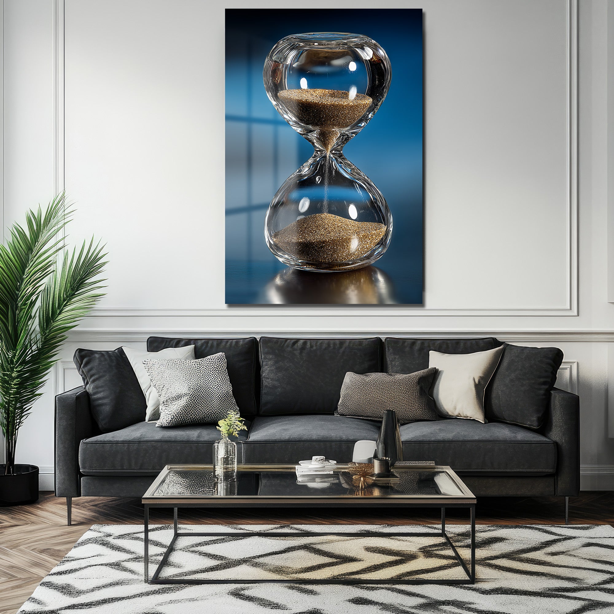 Zamanın Akışı Kum Saati Temalı Modern Cam Tablo