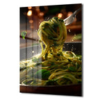 Pesto Soslu Spaghetti Lezzeti Cam Tablo - Mutfak Dekorasyonu