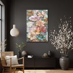 Büyüleyici Pastel Çiçekler Cam Tablo - Altın Detaylı Sanat Eseri