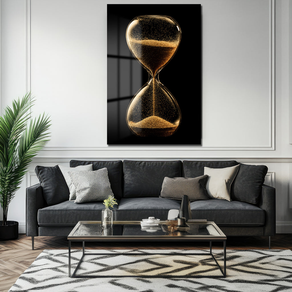 Altın Kum Saati Temalı Modern Cam Tablo