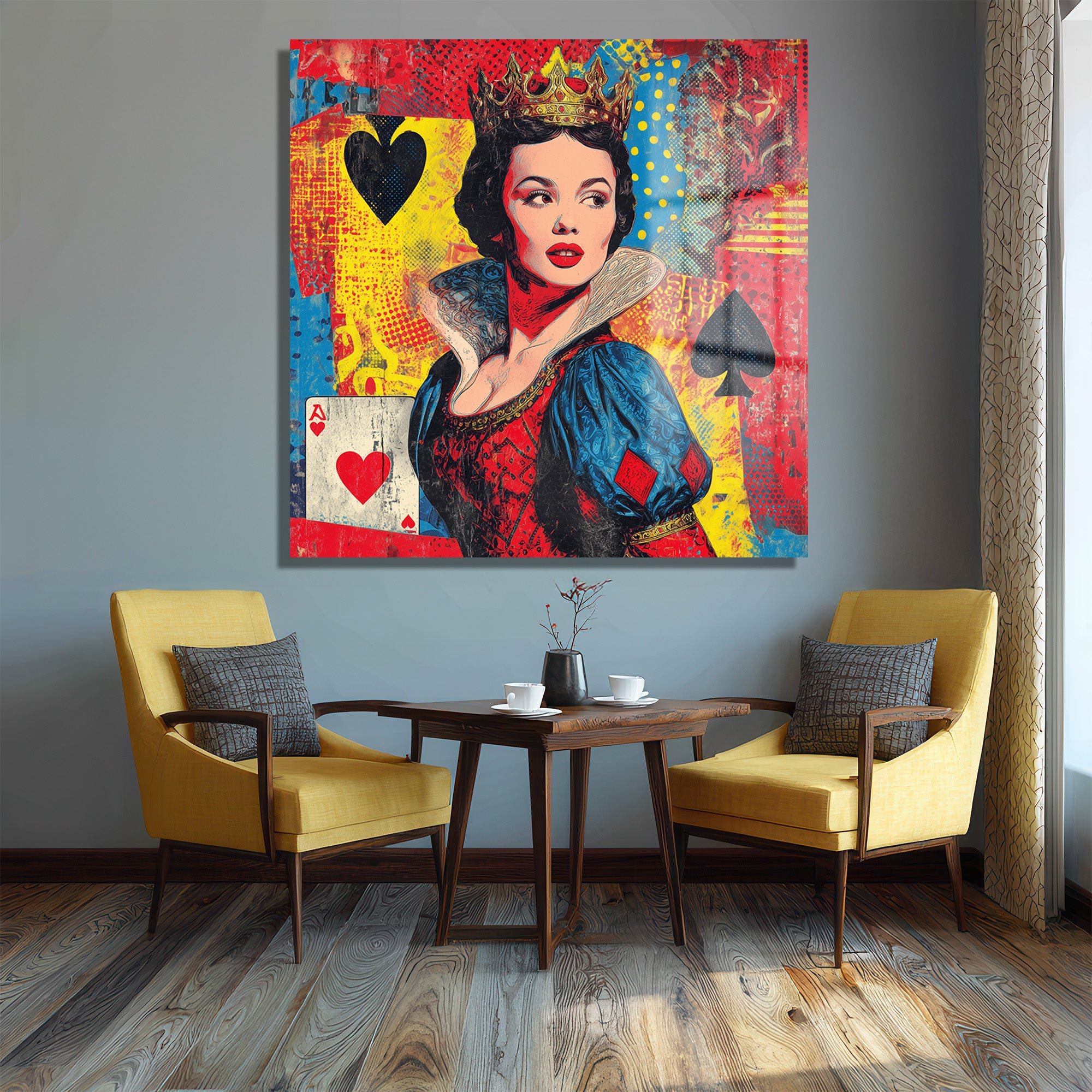 Kraliçe Pop Art Cam Tablo - Duvarlarınızı Sanatla Buluşturun