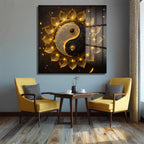 Işıltılı Altın Yin Yang Lotus Cam Tablo