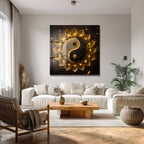 Işıltılı Altın Yin Yang Lotus Cam Tablo