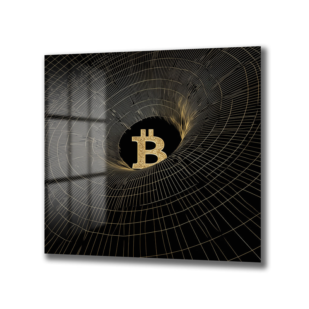 Bitcoin Vortex Altın Detaylı Modern Cam Tablo