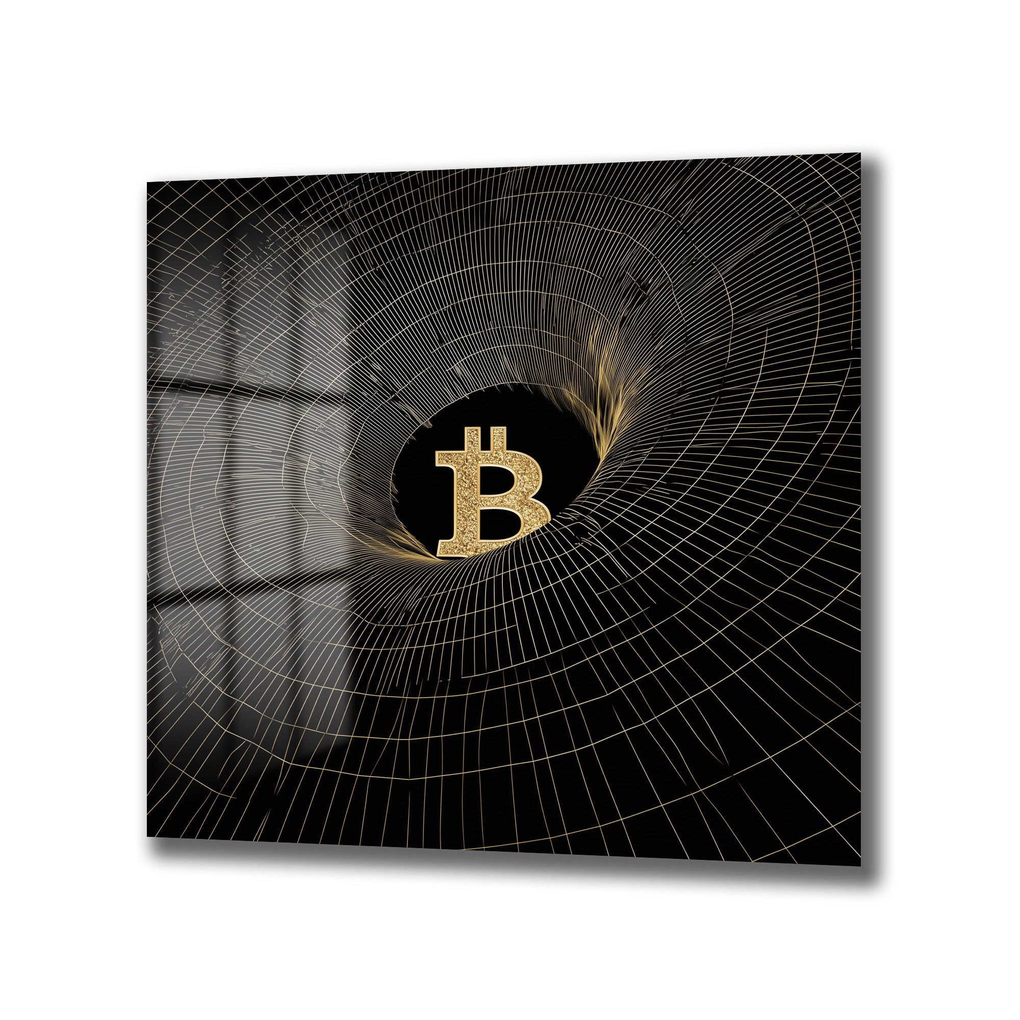 Bitcoin Vortex Altın Detaylı Modern Cam Tablo