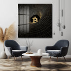 Bitcoin Vortex Altın Detaylı Modern Cam Tablo
