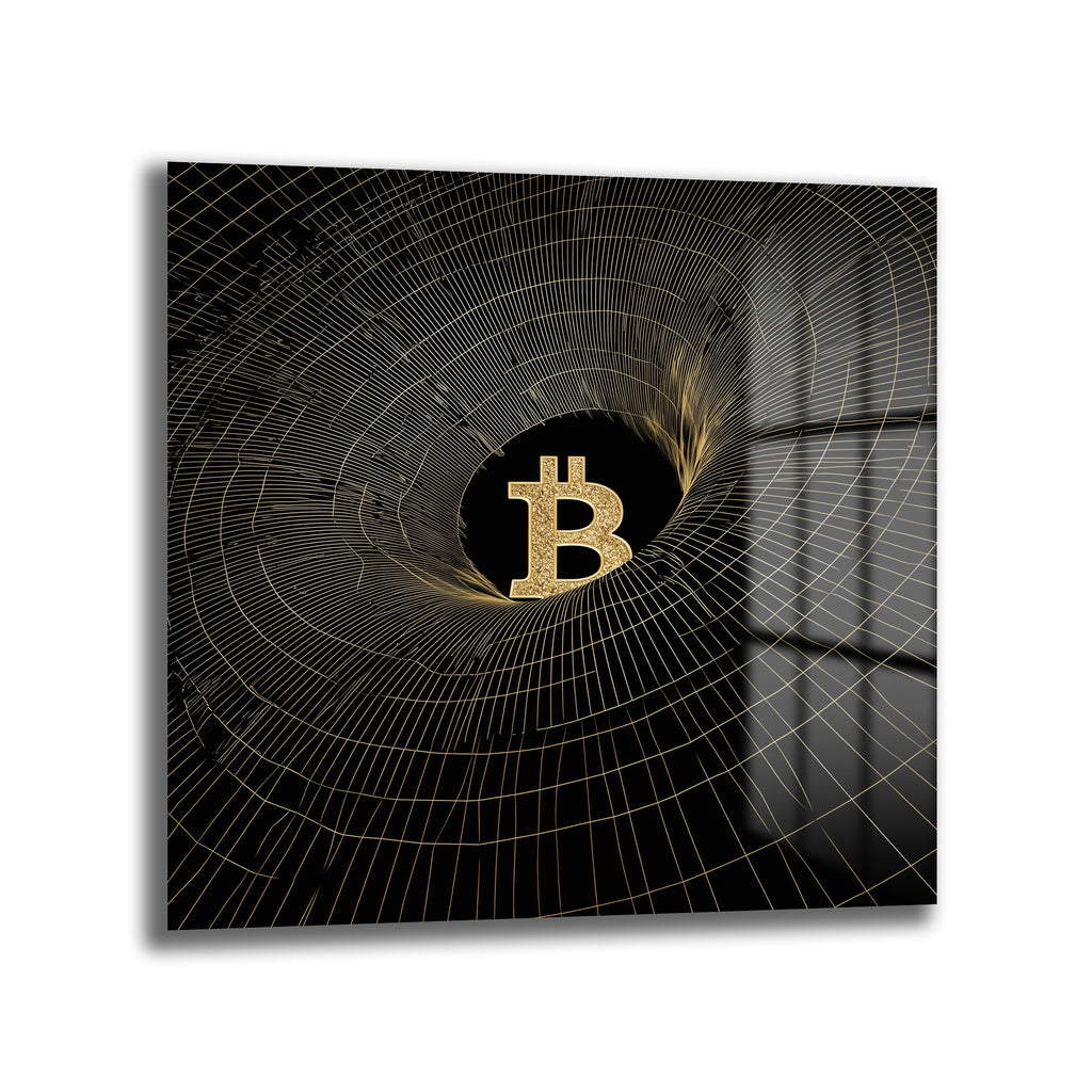 Bitcoin Vortex Altın Detaylı Modern Cam Tablo