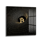 Bitcoin Vortex Altın Detaylı Modern Cam Tablo