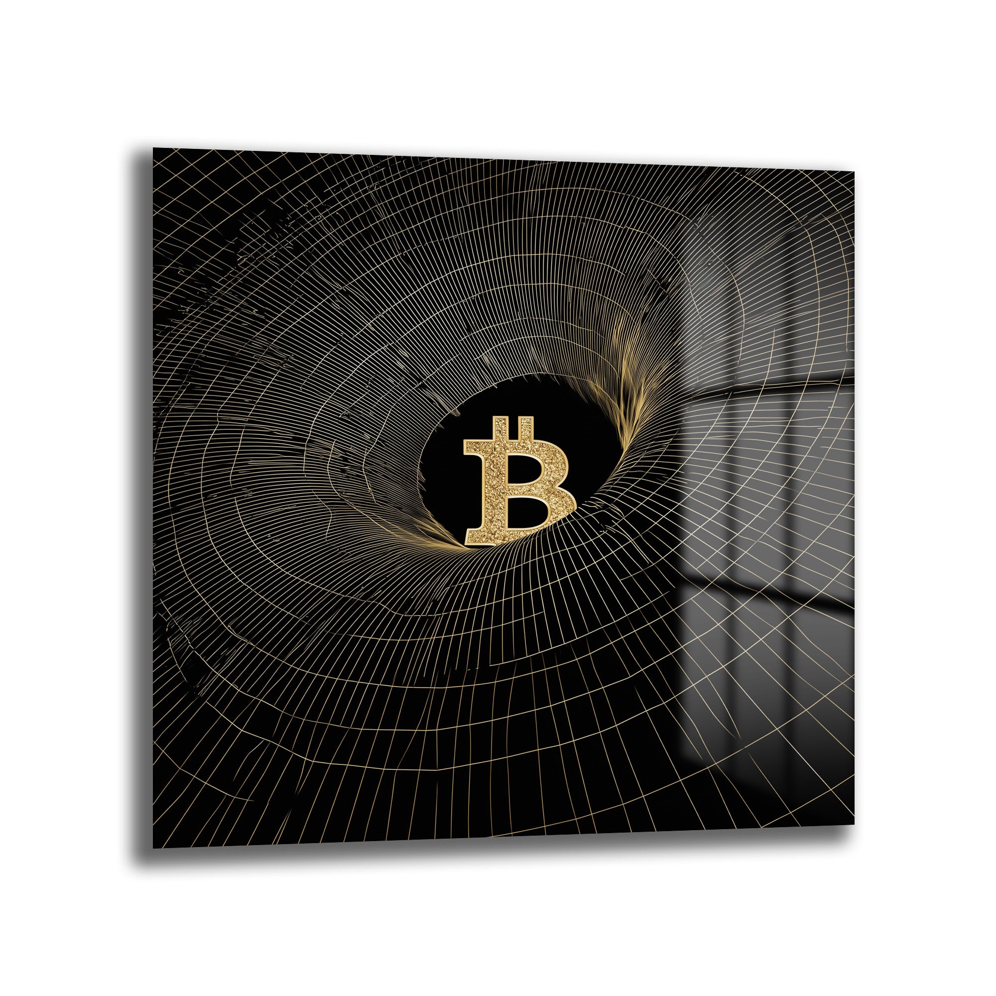 Bitcoin Vortex Altın Detaylı Modern Cam Tablo