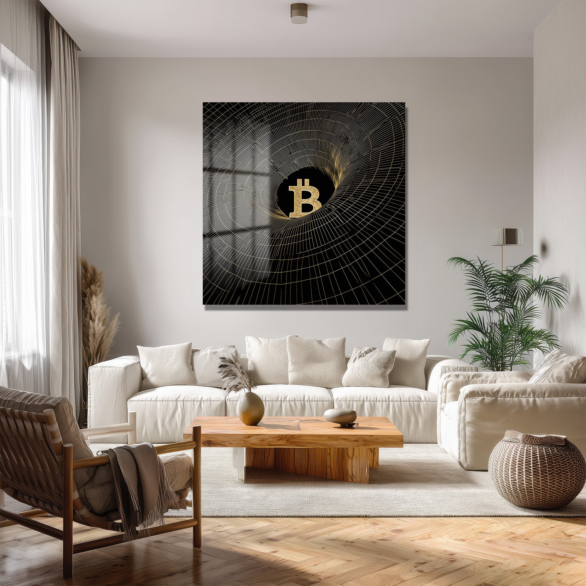 Bitcoin Vortex Altın Detaylı Modern Cam Tablo
