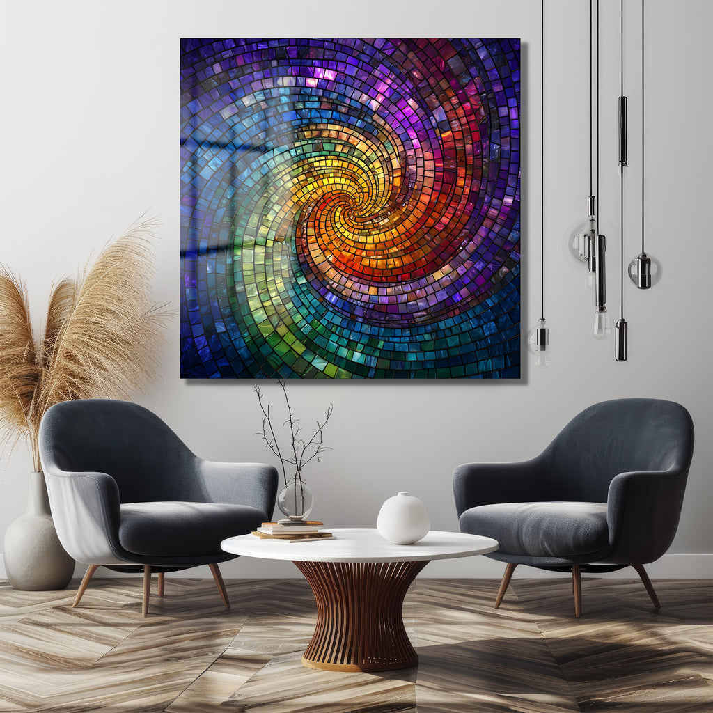 Gökkuşağı Mozaik Spiral Cam Tablo | Enerjik Renklerle Mekanlara Dinamizm