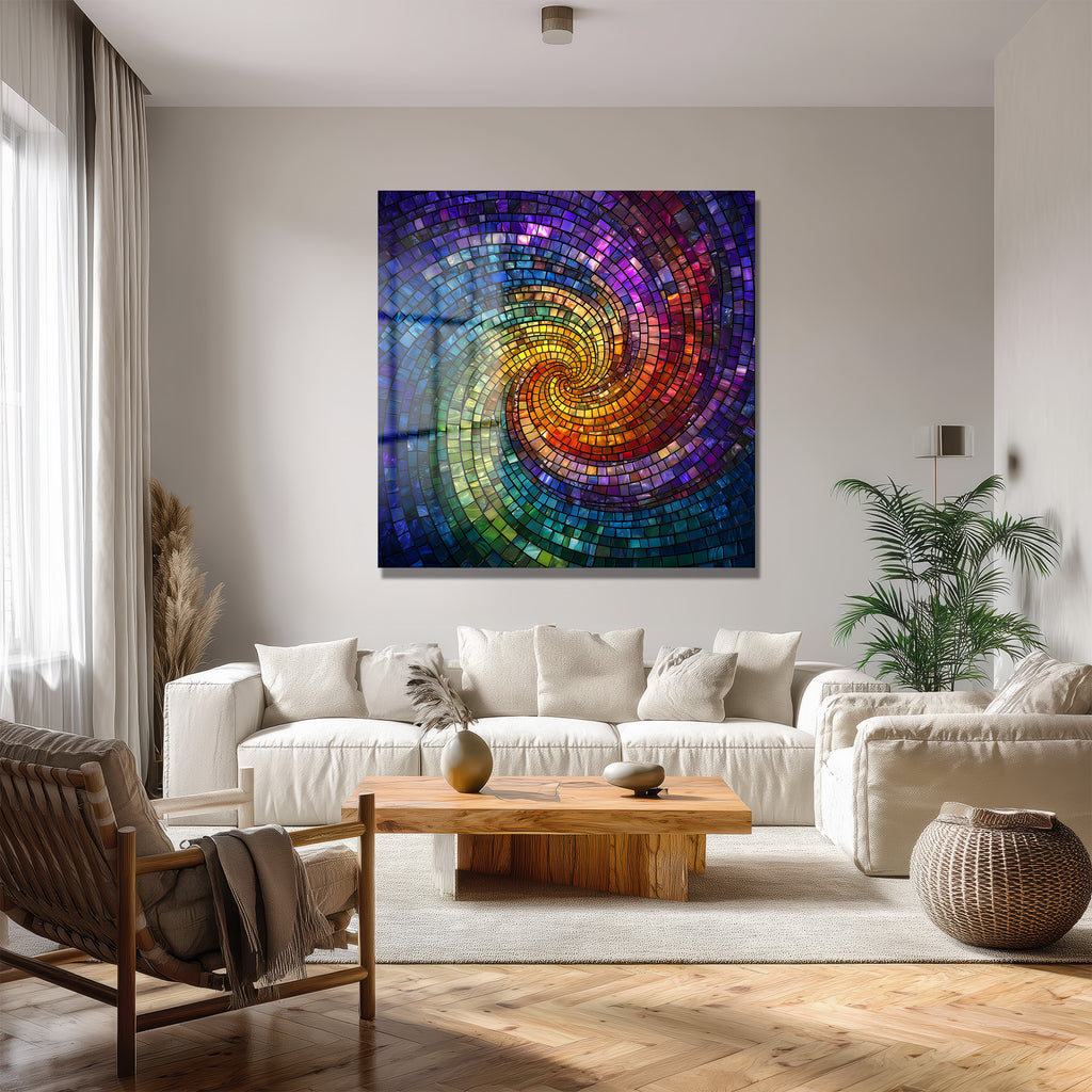 Gökkuşağı Mozaik Spiral Cam Tablo | Enerjik Renklerle Mekanlara Dinamizm