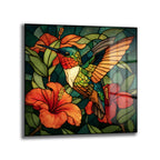 Vitray Sanatı Kolibri ve Hibiskus Cam Tablo