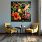 Vitray Sanatı Kolibri ve Hibiskus Cam Tablo