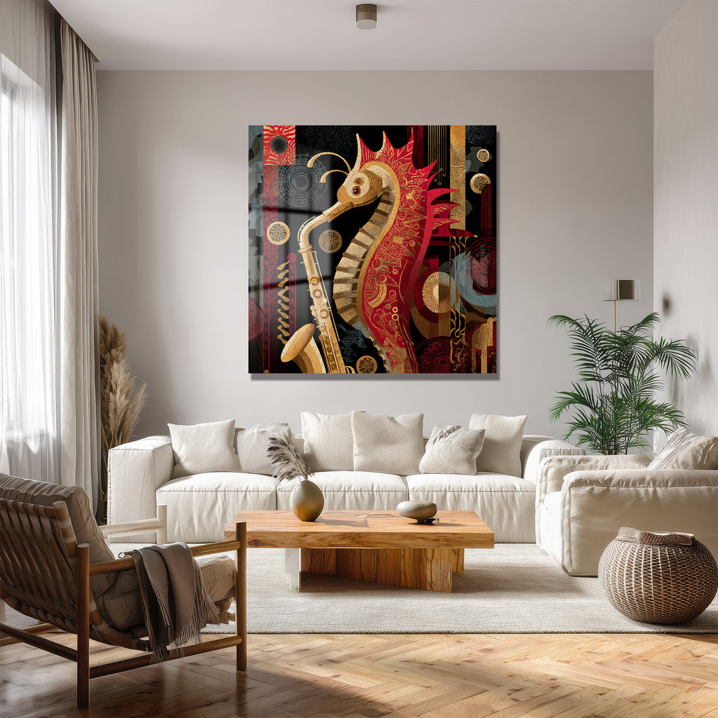 Cazın Ritmi Denizatı Saksafon Sanat Cam Tablo