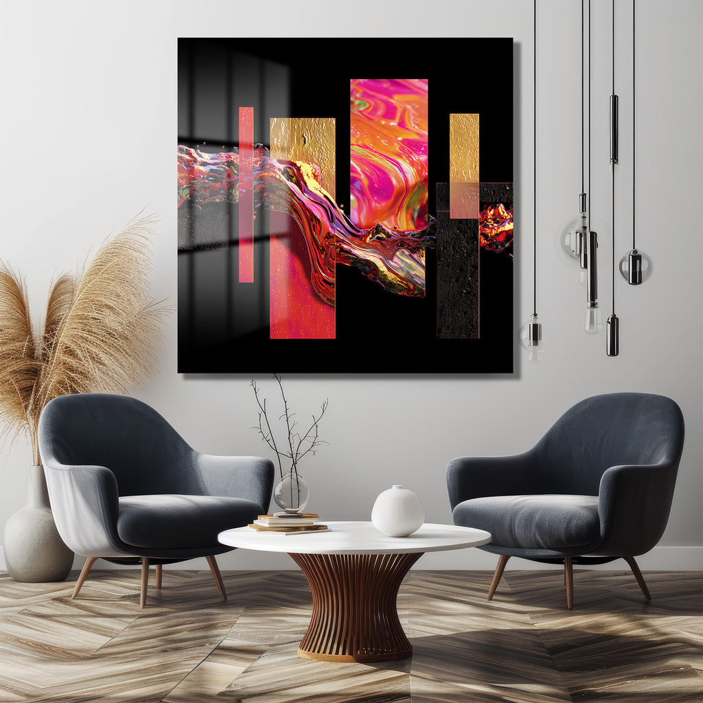 Enerjik Akışkan Sanat Cam Tablo - Modern Duvar Dekoru