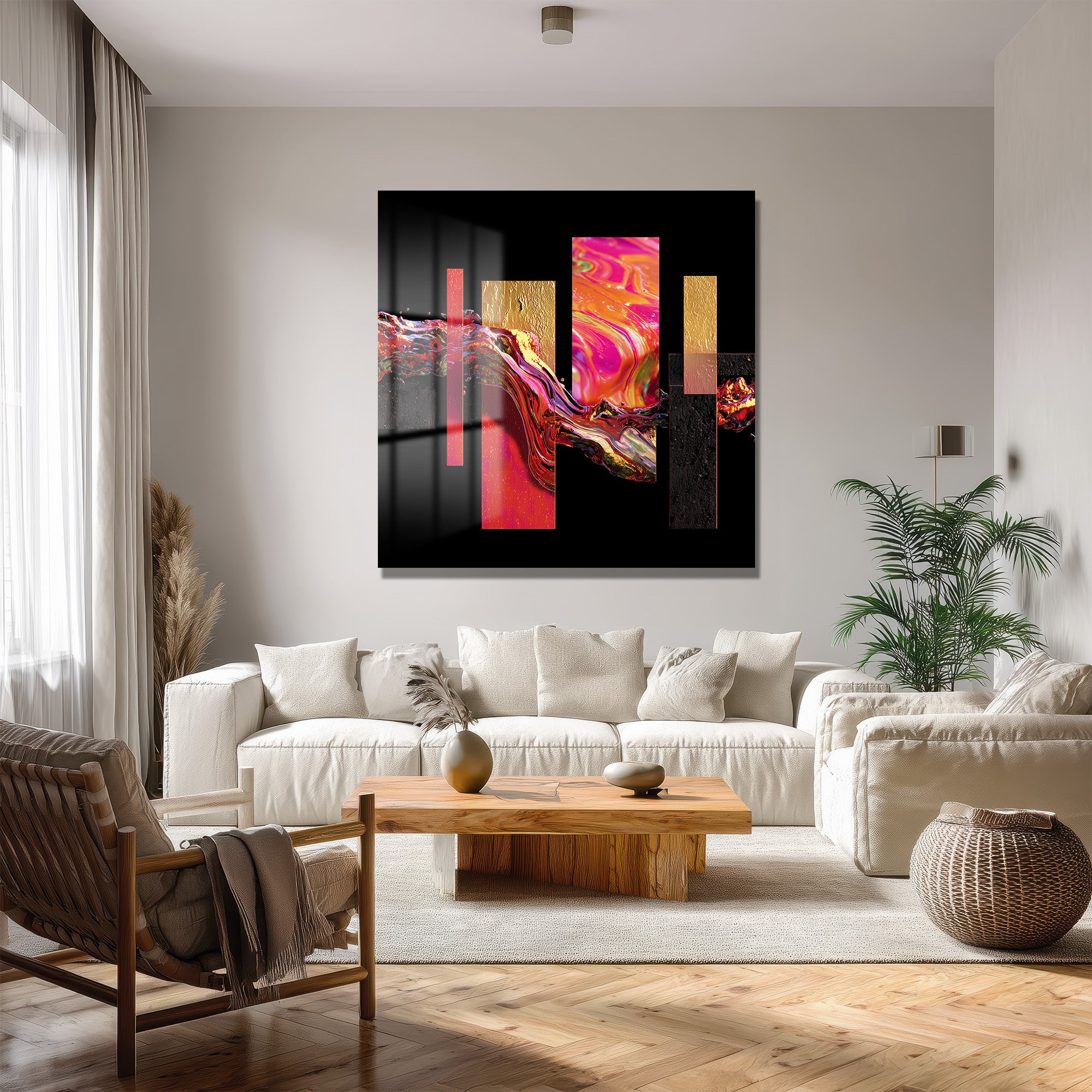 Enerjik Akışkan Sanat Cam Tablo - Modern Duvar Dekoru