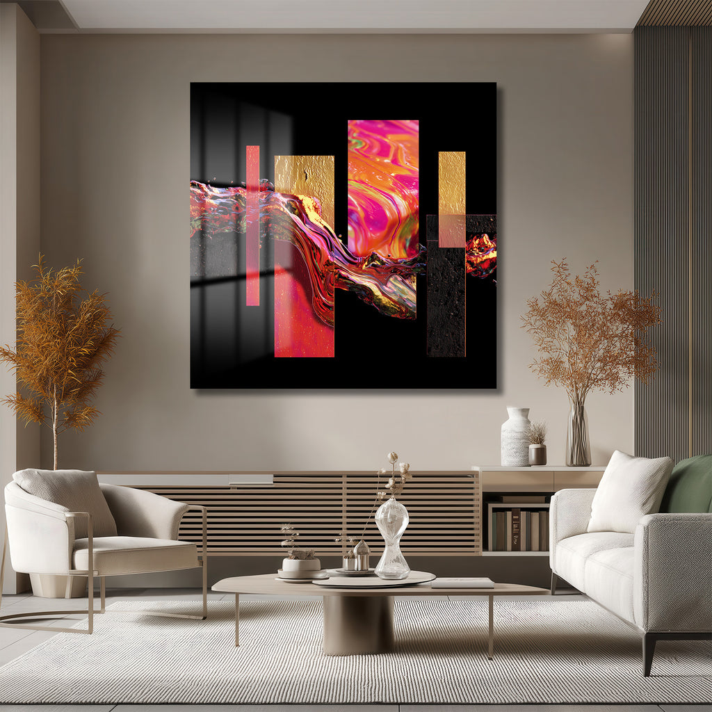 Enerjik Akışkan Sanat Cam Tablo - Modern Duvar Dekoru