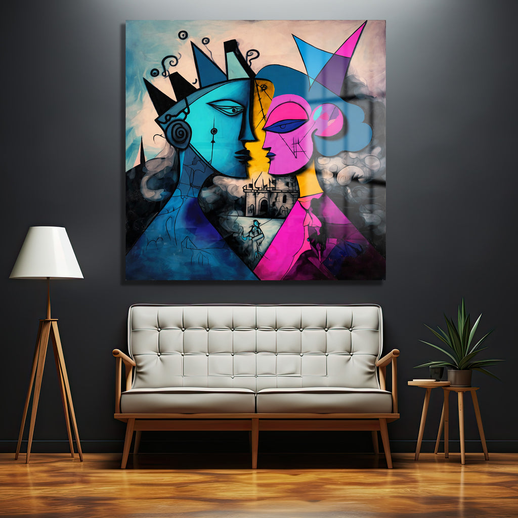 Modern Aşk Temalı Soyut Sanat Temperli Cam Tablo