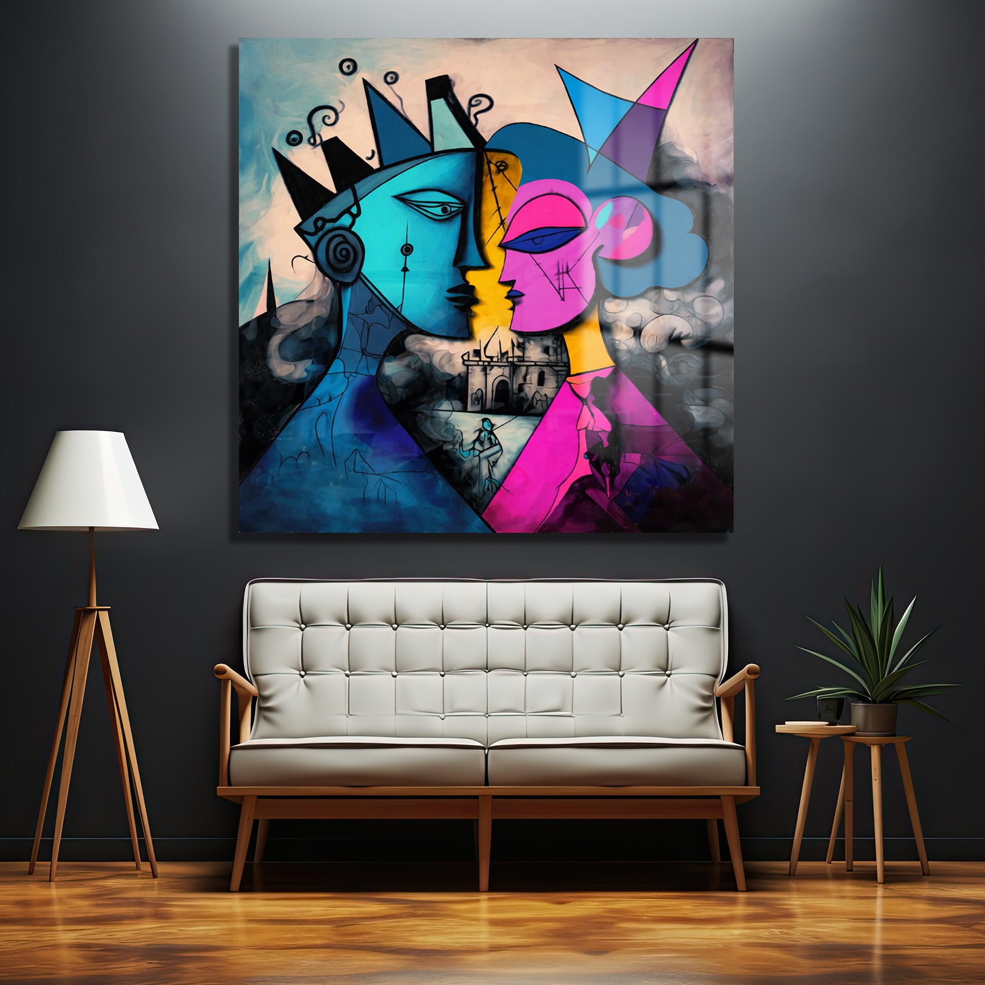 Modern Aşk Temalı Soyut Sanat Temperli Cam Tablo