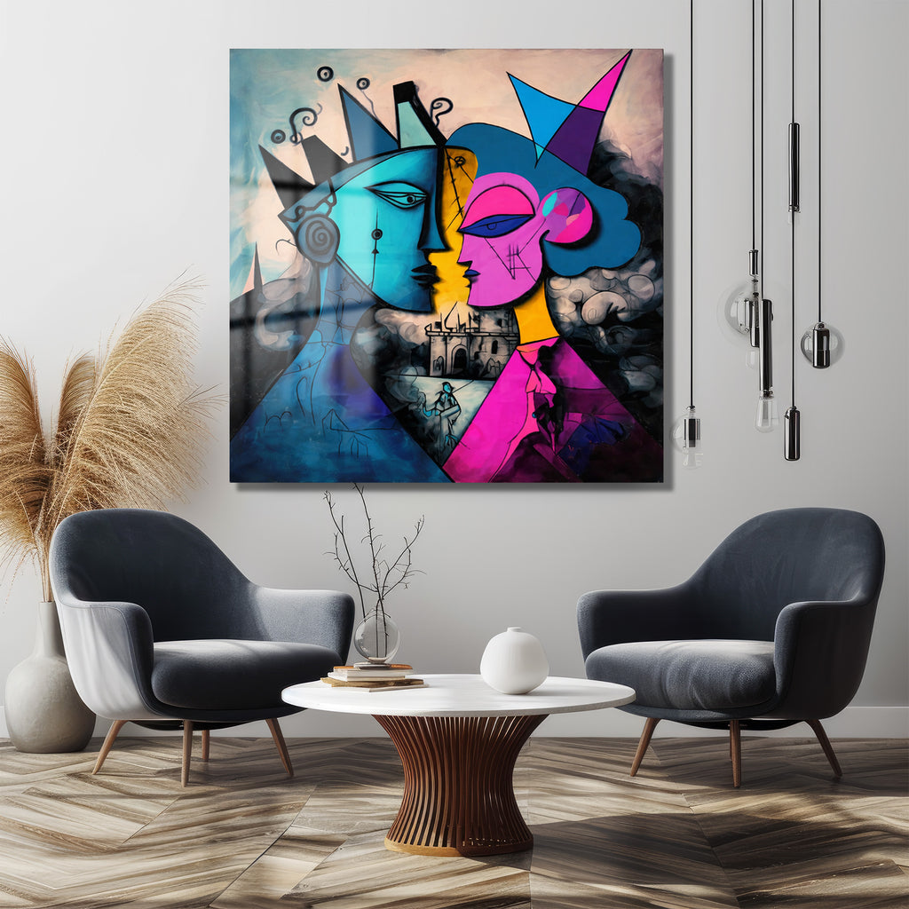 Modern Aşk Temalı Soyut Sanat Temperli Cam Tablo