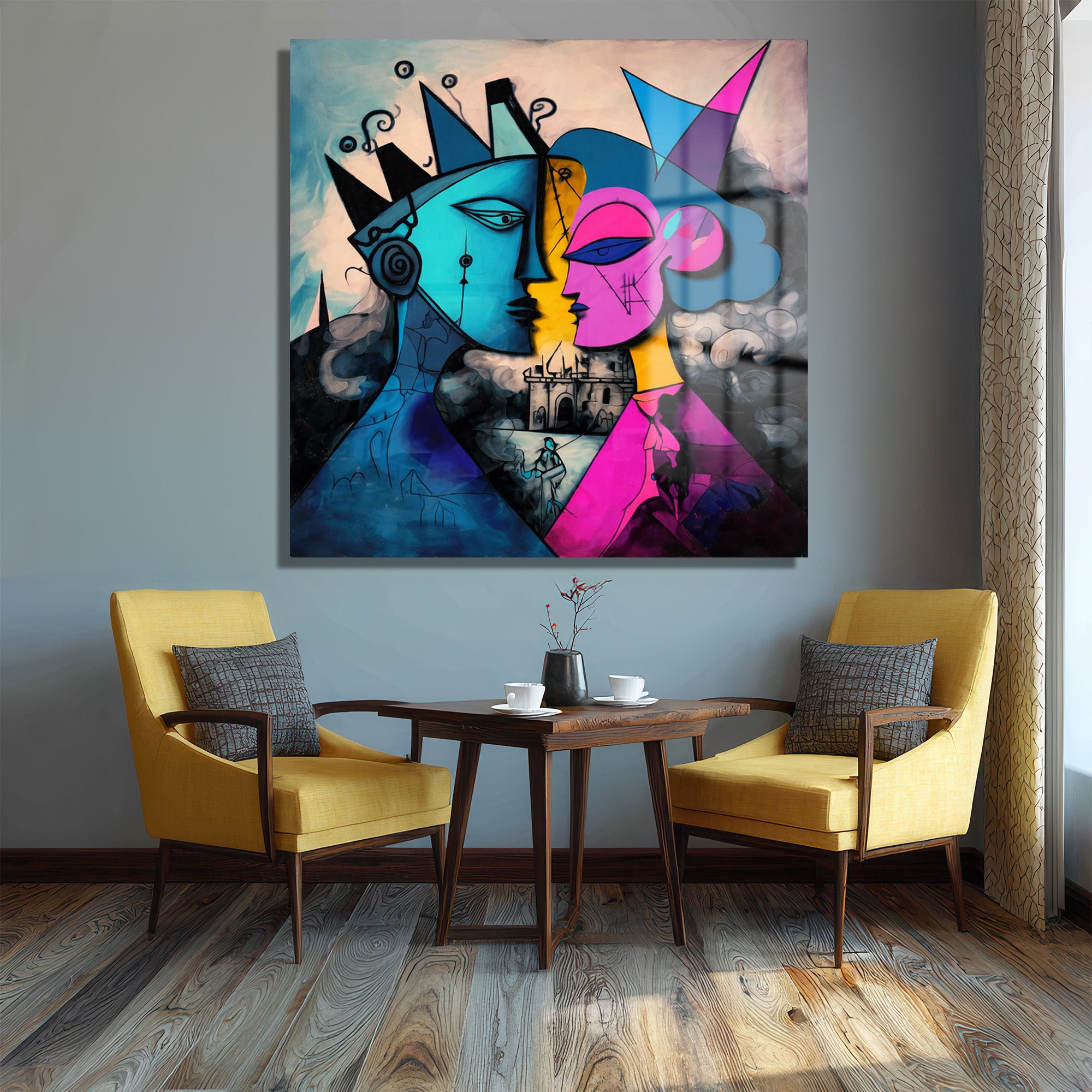Modern Aşk Temalı Soyut Sanat Temperli Cam Tablo