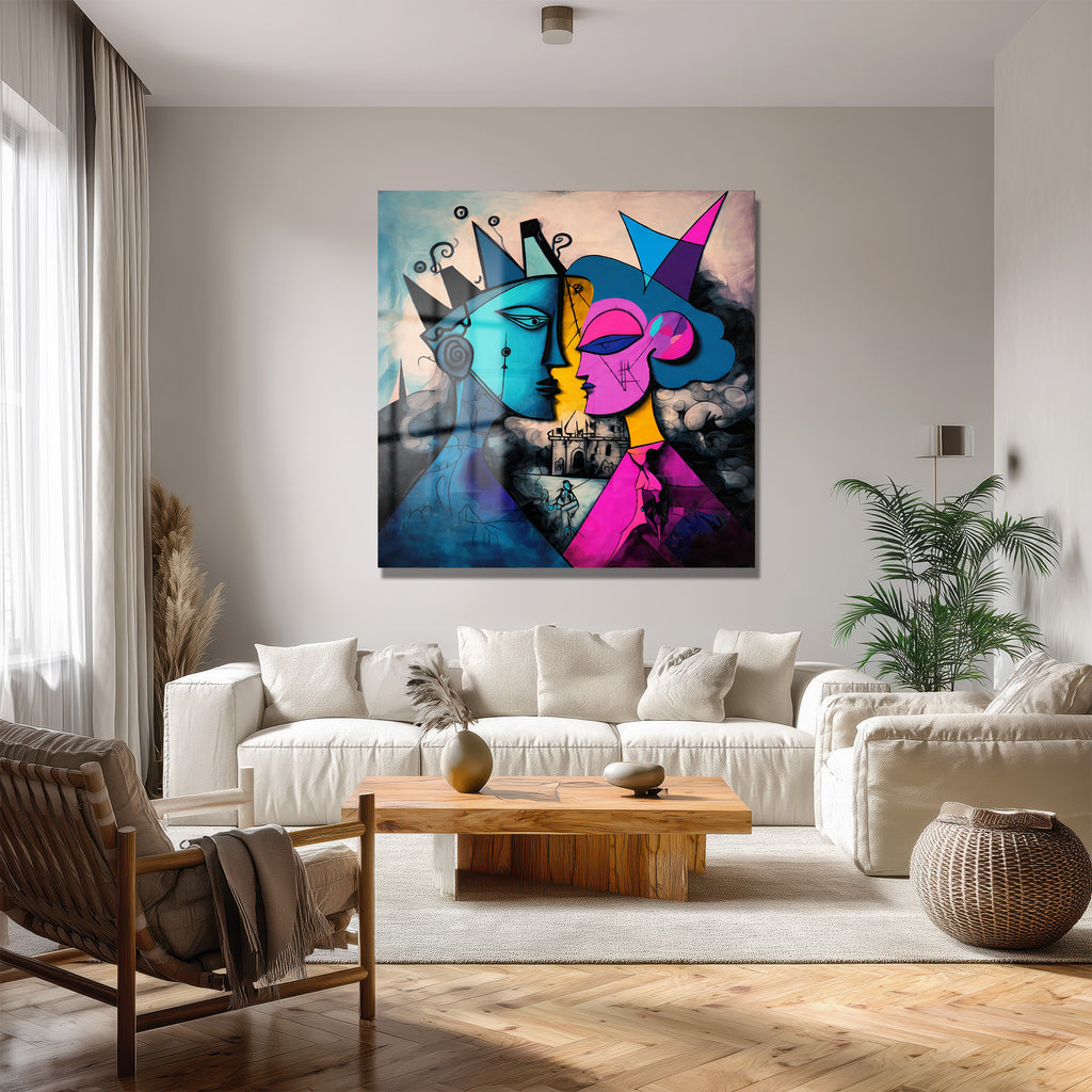 Modern Aşk Temalı Soyut Sanat Temperli Cam Tablo