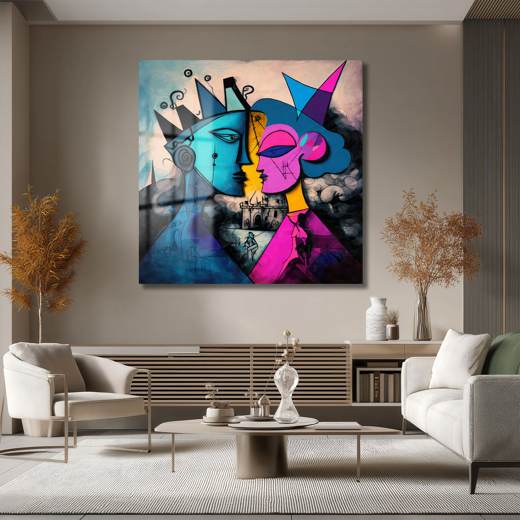 Modern Aşk Temalı Soyut Sanat Temperli Cam Tablo