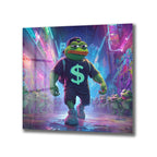 Pepe the Frog Neon Işıklar Altında: Dijital Sanat Cam Tablo