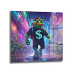 Pepe the Frog Neon Işıklar Altında: Dijital Sanat Cam Tablo