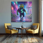 Pepe the Frog Neon Işıklar Altında: Dijital Sanat Cam Tablo