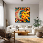 Güneş ve Ayın Dansı Cam Tablo - Canlı Renklerle Ruhunuzu Aydınlatın