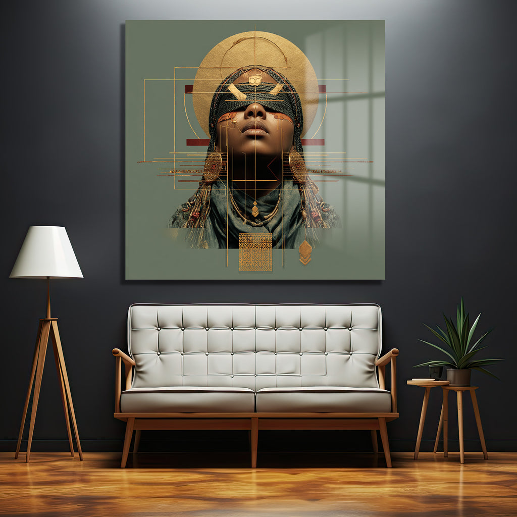 Afrofuturizm Bilgelik Portresi Dekoratif Cam Tablo