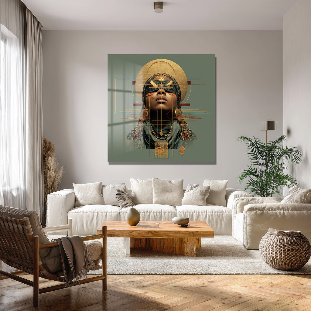 Afrofuturizm Bilgelik Portresi Dekoratif Cam Tablo