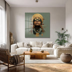 Afrofuturizm Bilgelik Portresi Dekoratif Cam Tablo