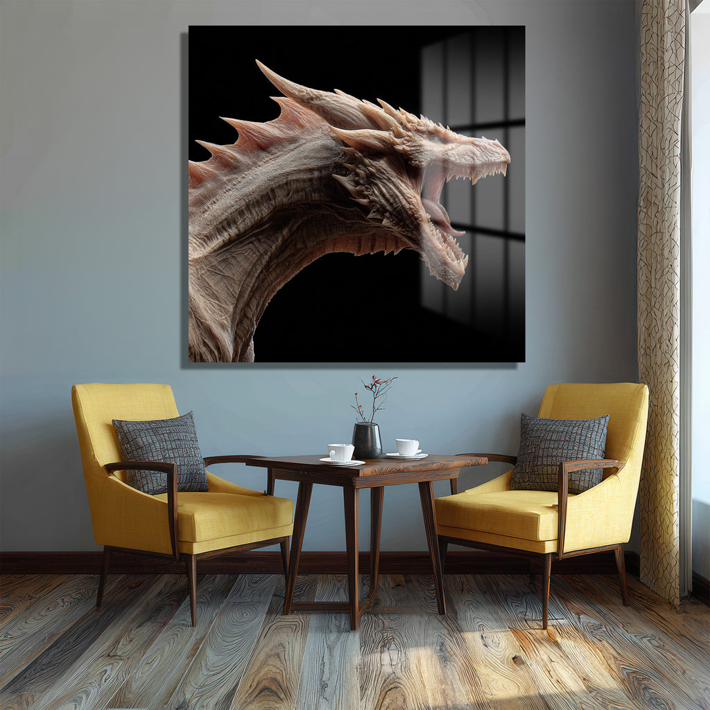 Destansı Ejderha Kükreyişi Cam Tablo - Fantastik Sanat Eseri