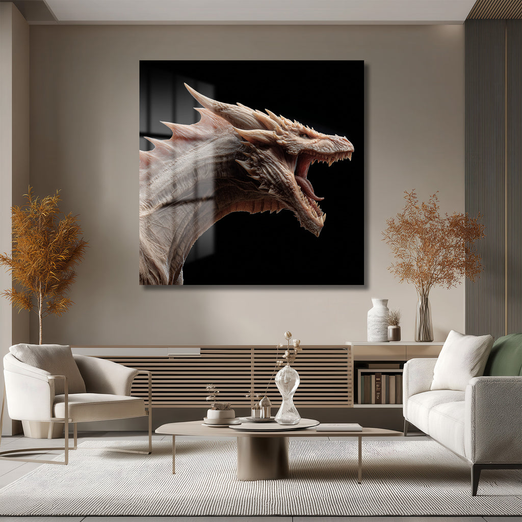 Destansı Ejderha Kükreyişi Cam Tablo - Fantastik Sanat Eseri