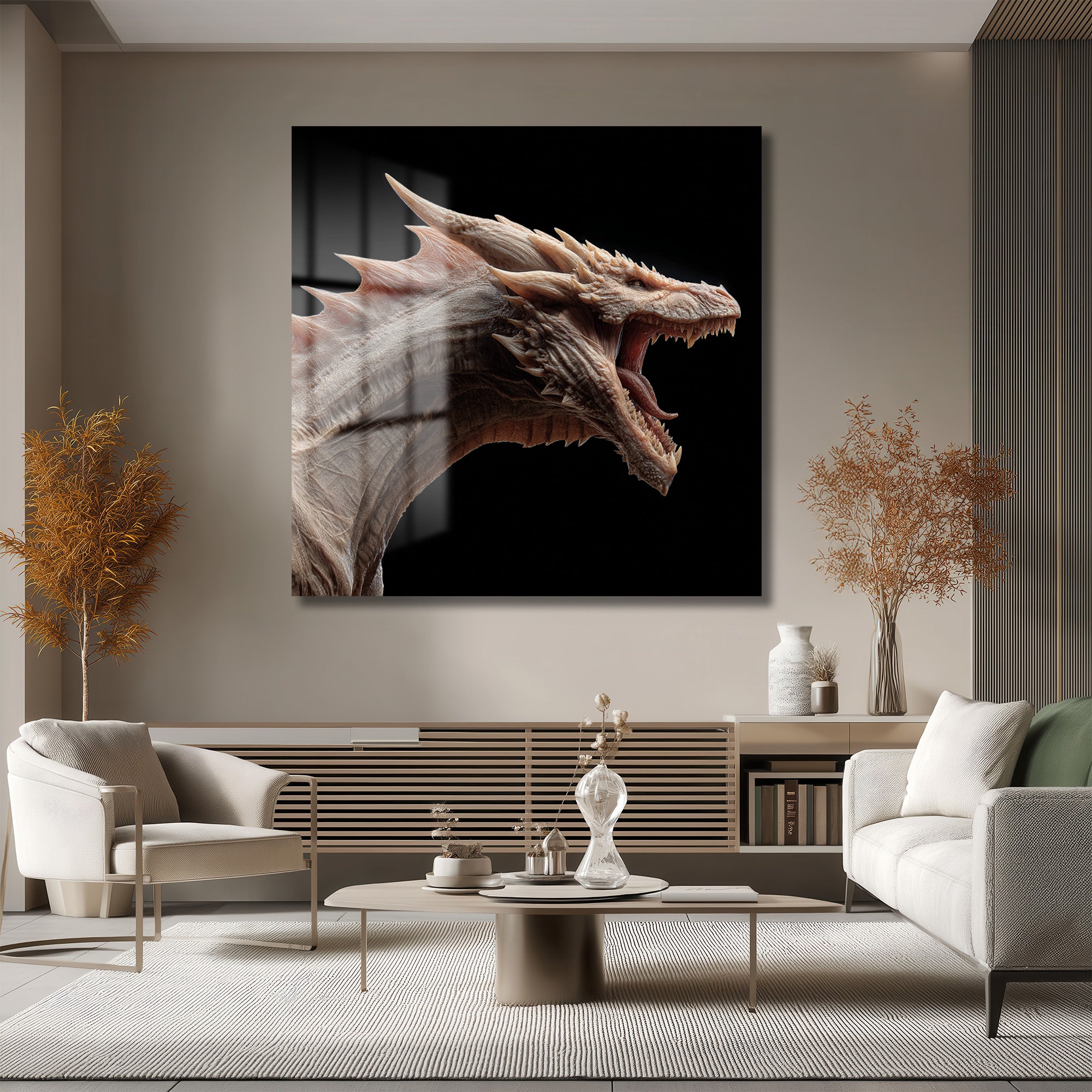 Destansı Ejderha Kükreyişi Cam Tablo - Fantastik Sanat Eseri