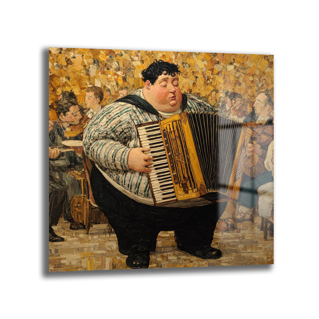 Neşeli Akordeoncu Müzik Ziyafeti Cam Tablo