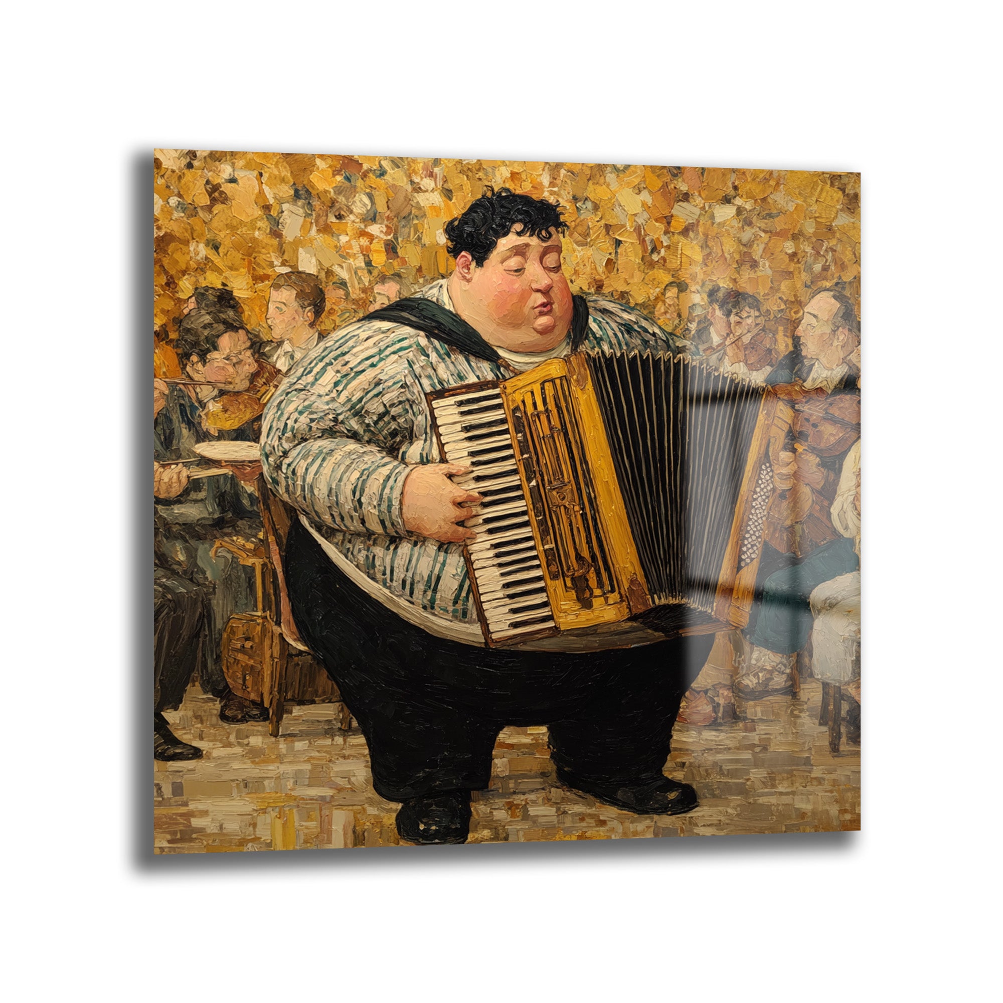 Neşeli Akordeoncu Müzik Ziyafeti Cam Tablo