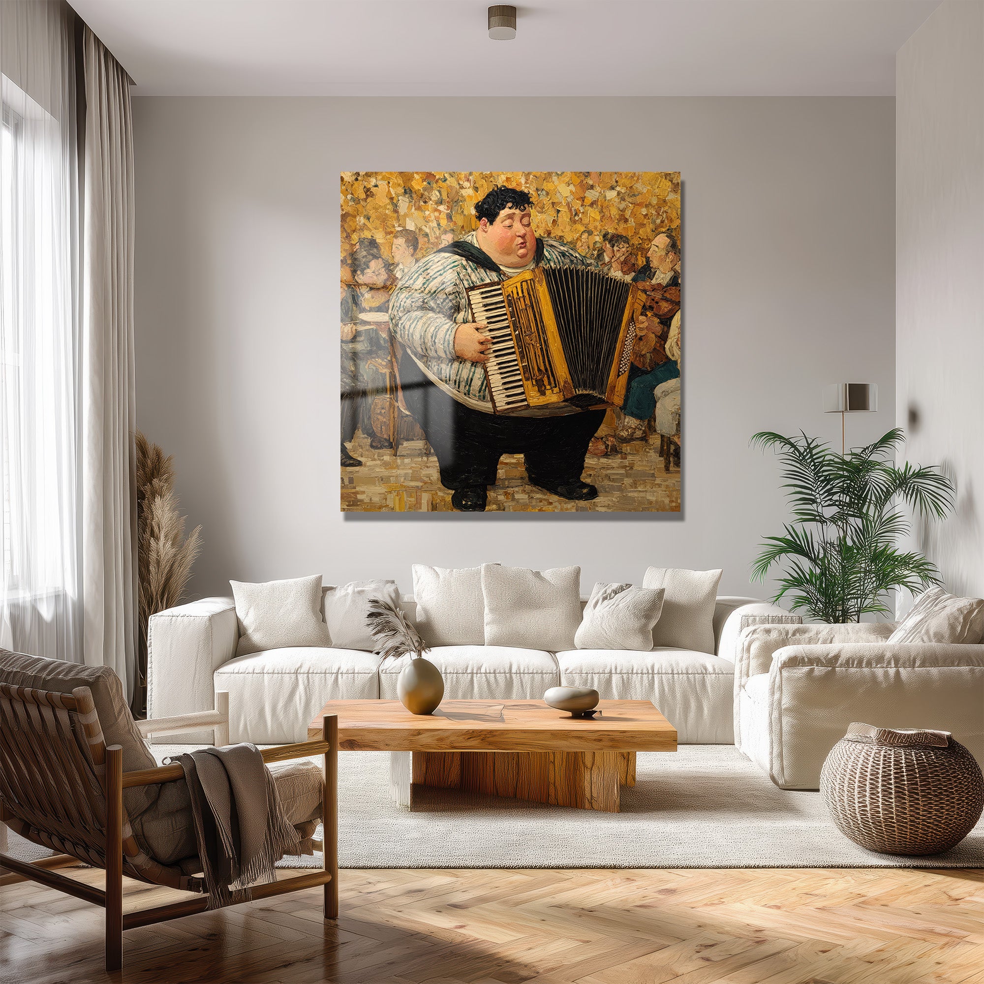Neşeli Akordeoncu Müzik Ziyafeti Cam Tablo