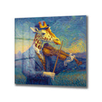 Van Gogh Tarzı Keman Çalan Zürafa Cam Tablo