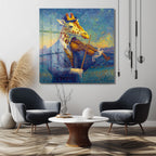 Van Gogh Tarzı Keman Çalan Zürafa Cam Tablo