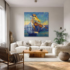 Van Gogh Tarzı Keman Çalan Zürafa Cam Tablo