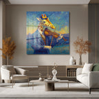 Van Gogh Tarzı Keman Çalan Zürafa Cam Tablo