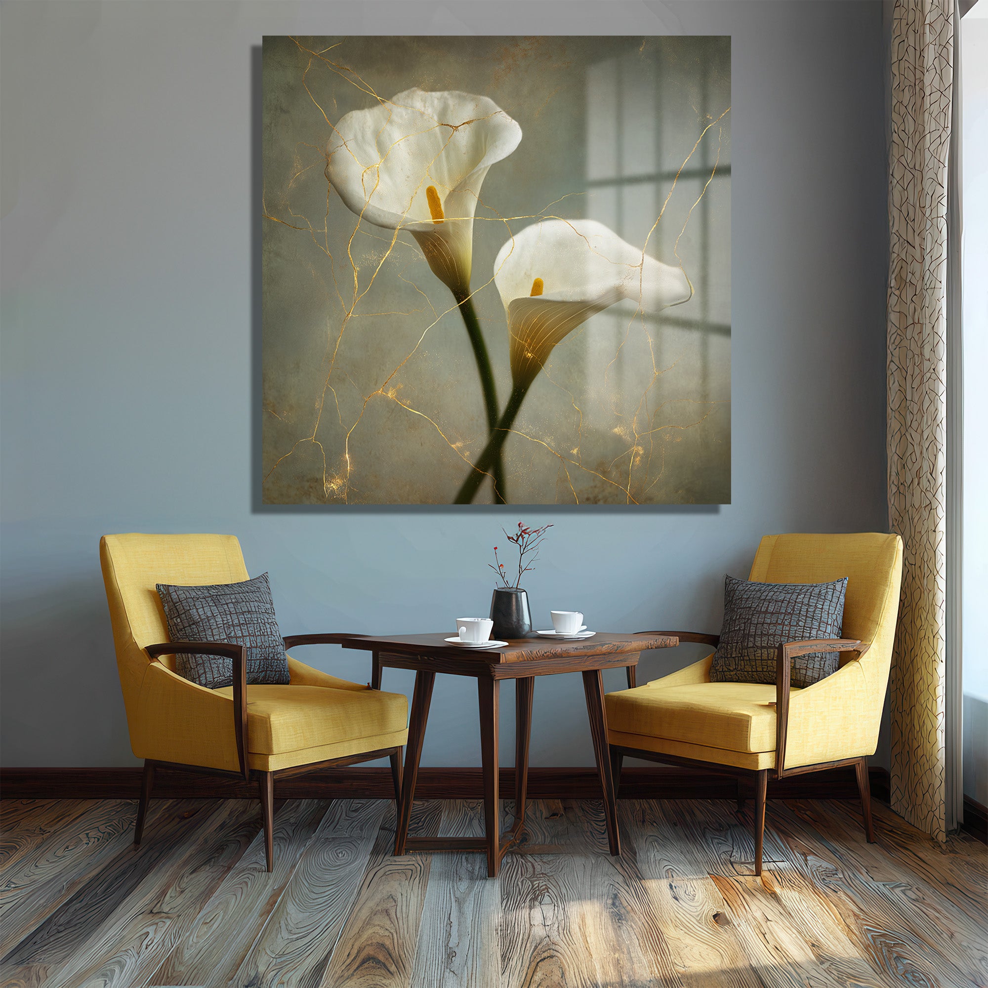 Kintsugi Calla Lily Cam Tablo: Altın Dokunuşlu Zarafet